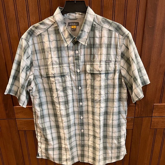 Eddie Bauer Other - Eddie Bauer Plaid TRAVEX Short Sleeve Button Front Shirt Mens Size TXL